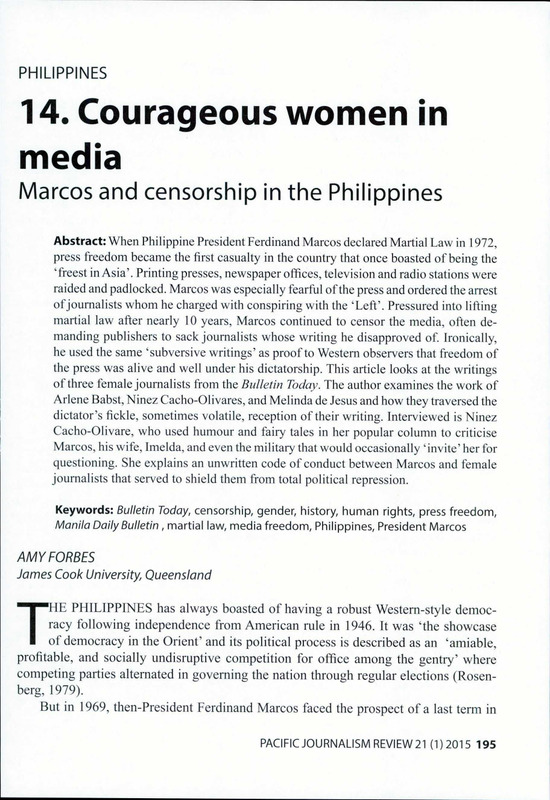 Courageous women in media, Marcos and censorship in the Philippines