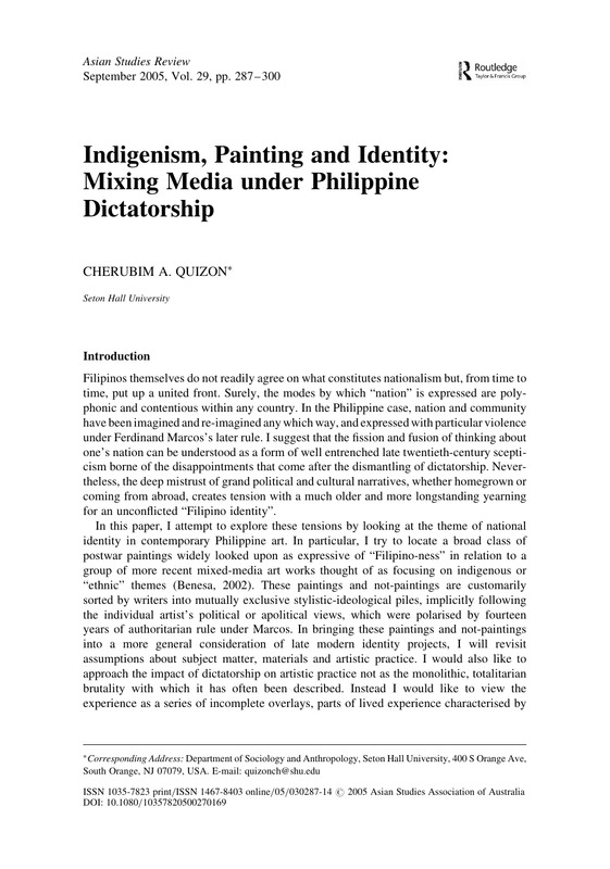 Indigenism, Painting and Identity: Mixing Media under Philippine Dictatorship